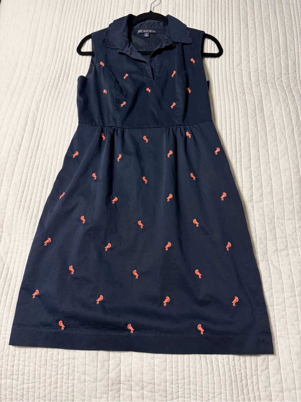 Brooks Brothers 346 Navy Embroidered Parrot Fit & Flare Shirt Dress Sz 4